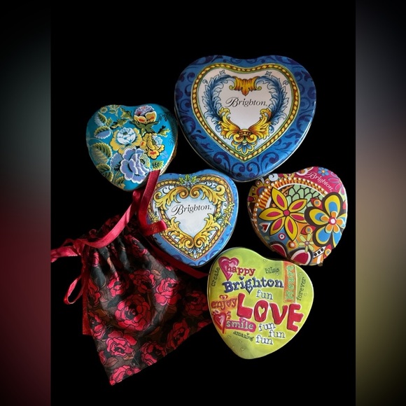 Set of 5 Vintage Brighton Tins & 1 Gift Bag- 1 Lg, 4 Med, 1 gift bag - SEE PICS! - Picture 1 of 3